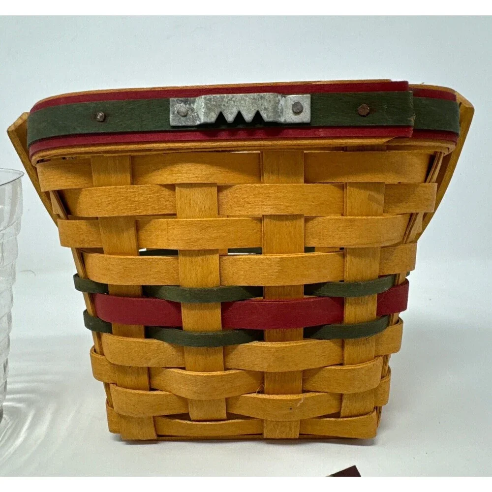 Longaberger 1998 Little Joy Basket Set - Berry Red Stripe + Protector